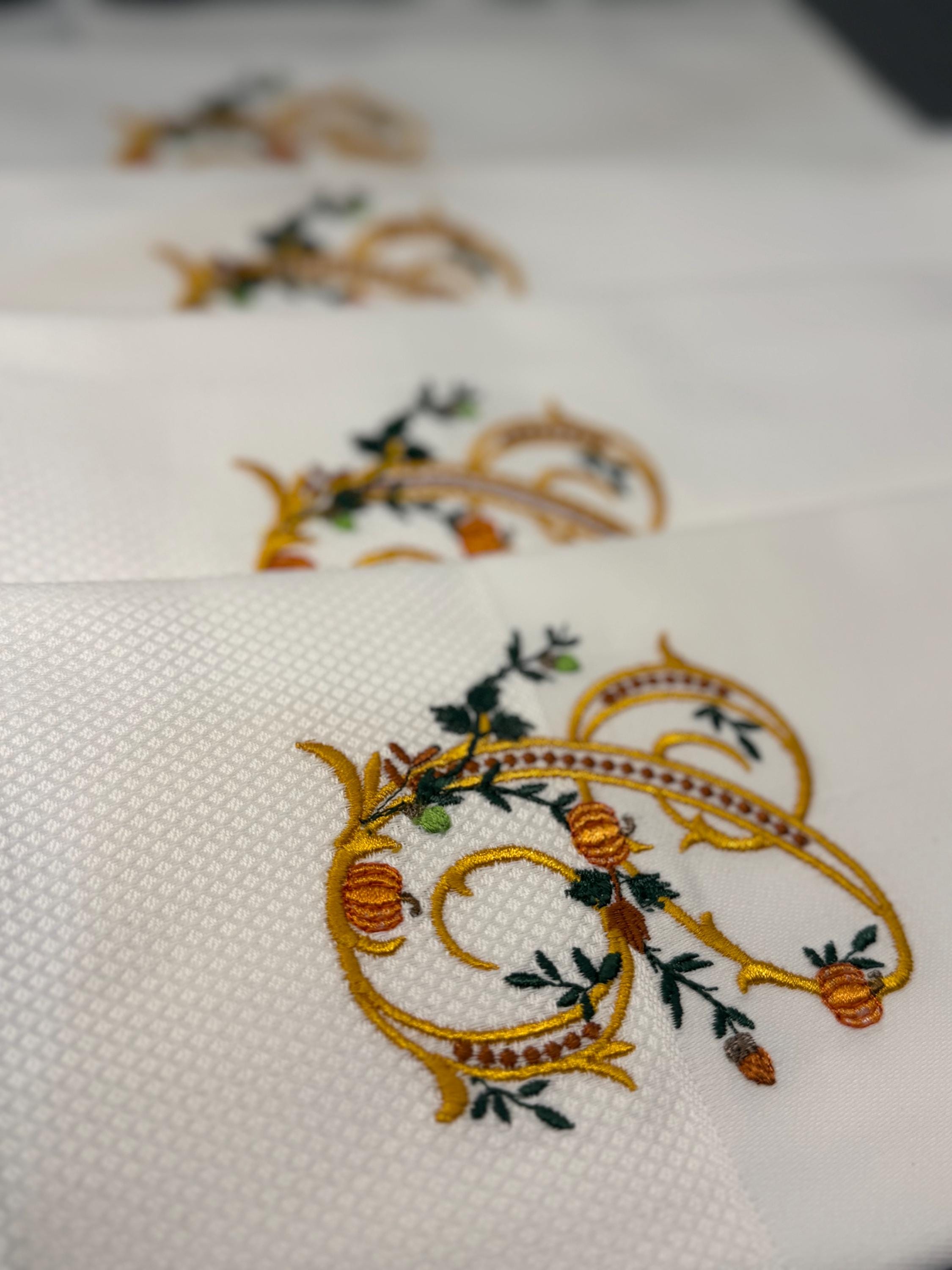 Fall Embroidered Thanksgiving napkins Monogrammed embroidered linen napkin Linen cotton blend Dinner Napkins pumpkin dinner napkins holiday