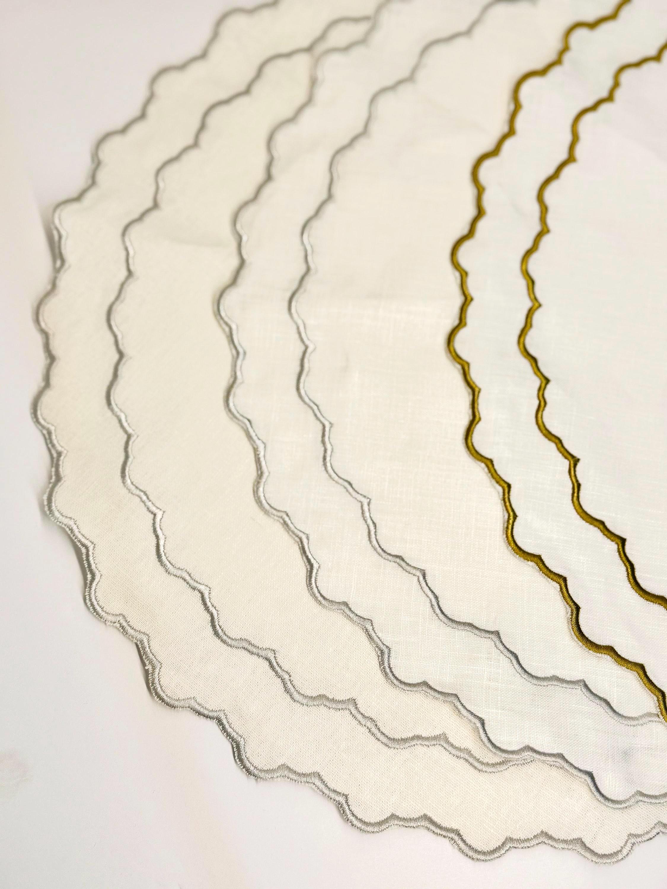 Round Placemats Linen Embroidered table top decor place setting Gold and silver embroidered placemats