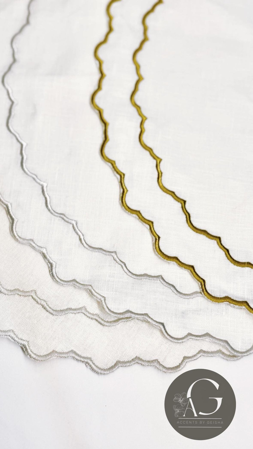 Round Placemats Linen Embroidered table top decor place setting Gold and silver embroidered placemats