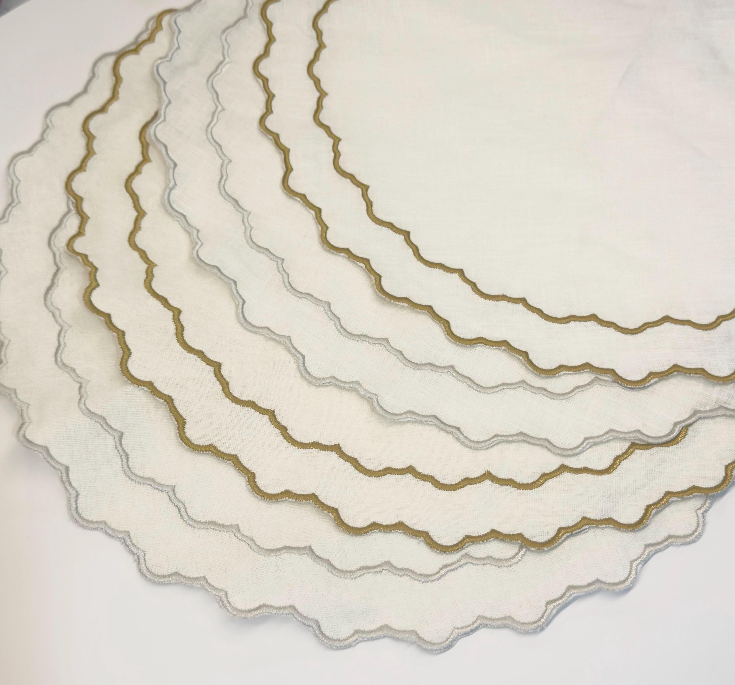 Round Placemats Linen Embroidered table top decor place setting Gold and silver embroidered placemats