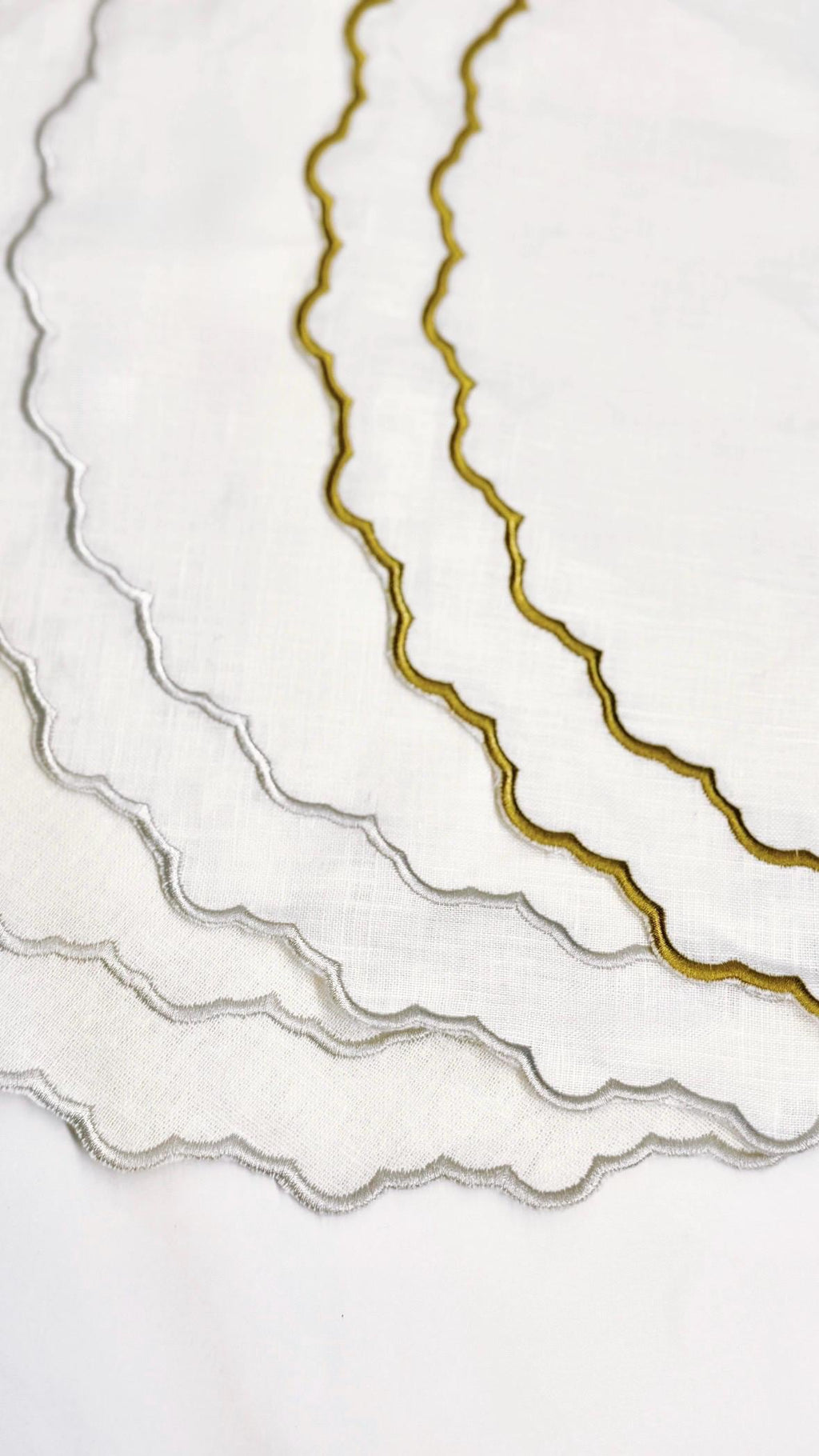 Round Placemats Linen Embroidered table top decor place setting Gold and silver embroidered placemats