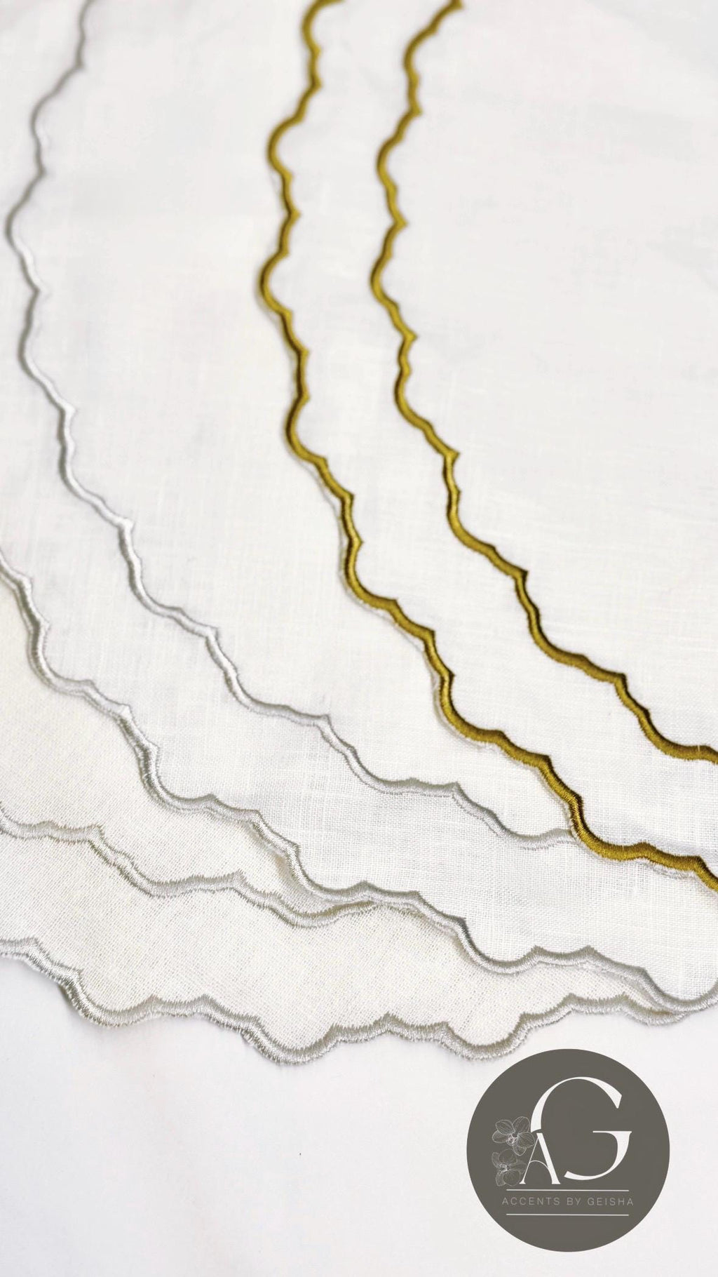 Round Placemats Linen Embroidered table top decor place setting Gold and silver embroidered placemats