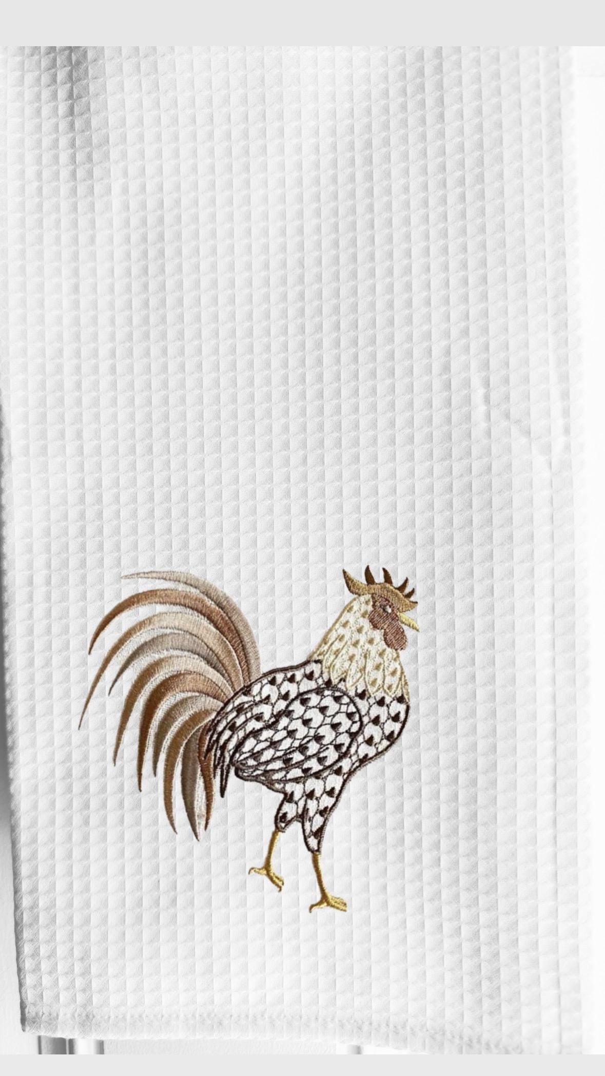 Embroidered Rooster Kitchen dish Towel farmhouse chicken Bar cart towel Serviettes de vaisselle Gallo embroidered Cock towel Gallus cockerel