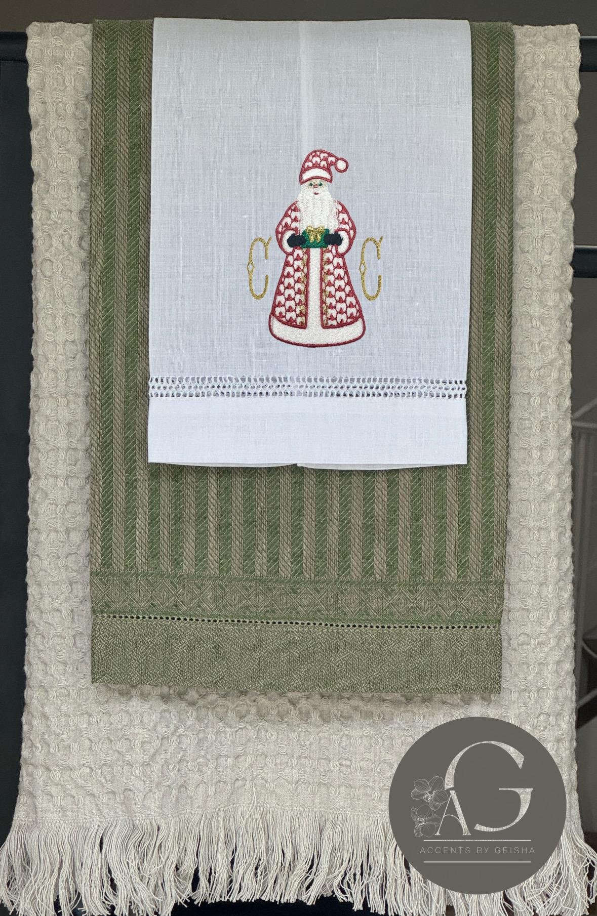 Christmas herend Santa Claus linen hand towel Personalized embroidered holiday bathroom towels festive embroidery design handtowels bathroom