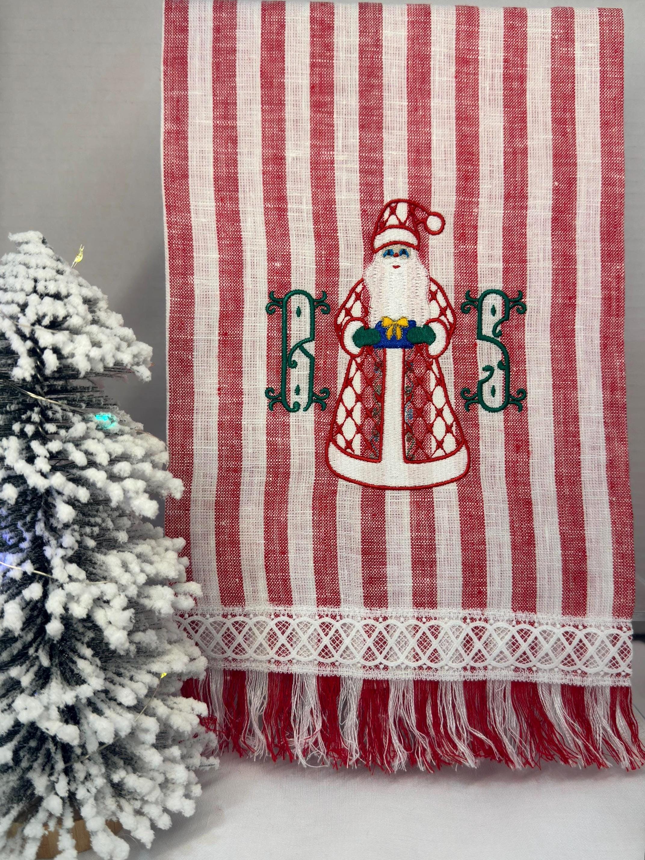 Christmas herend Santa Claus linen hand towel Personalized embroidered holiday bathroom towels festive embroidery design handtowels bathroom