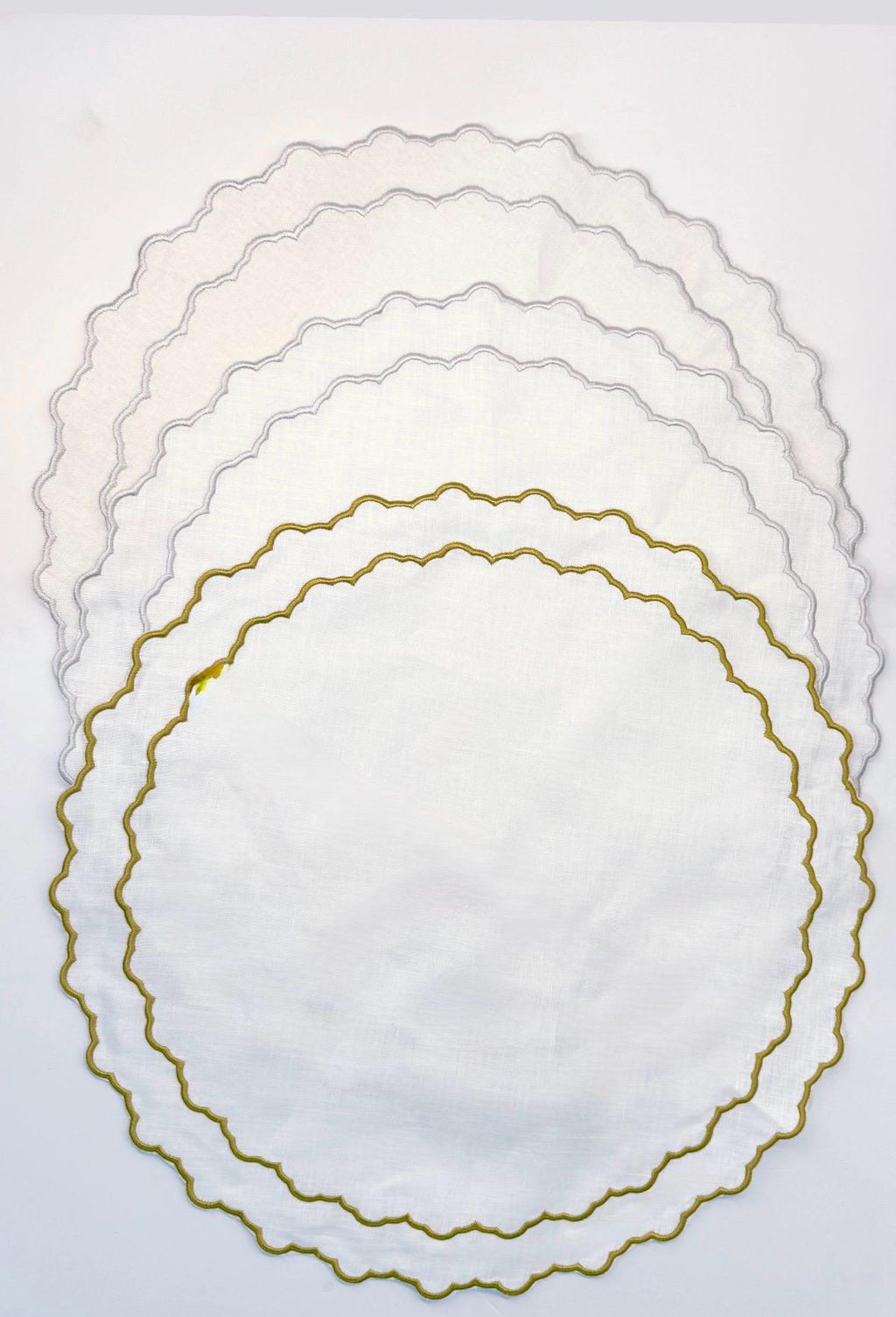 Round Placemats Linen Embroidered table top decor place setting Gold and silver embroidered placemats