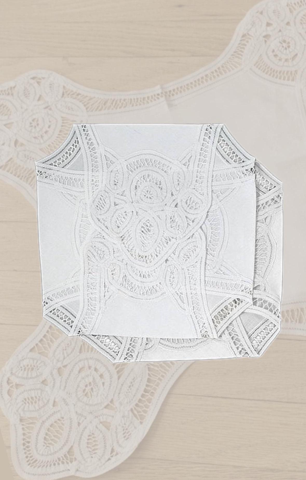 Linen Bread Basket Cover Battenburg Brussels Lace Bun Warmer