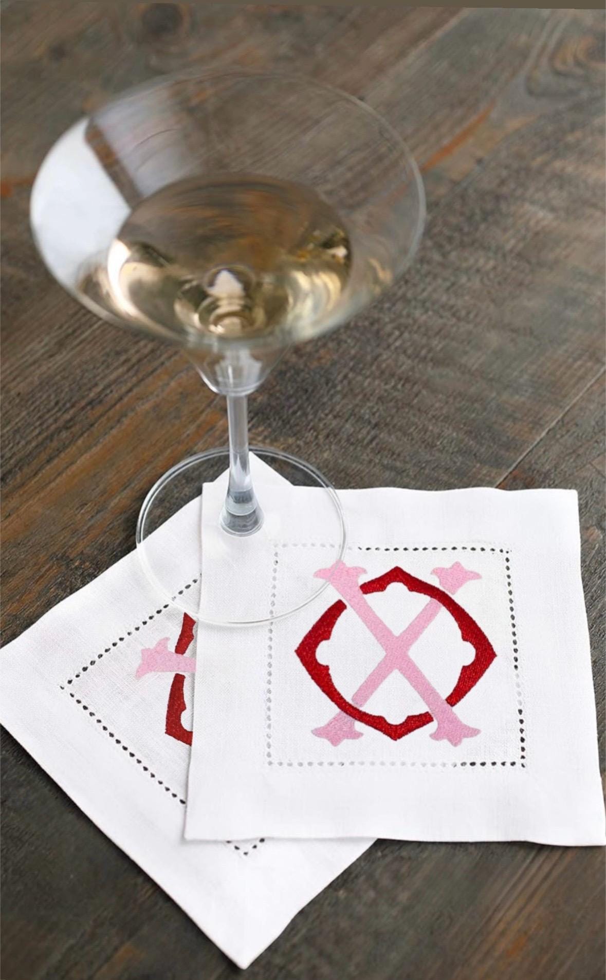 Valentine's Cocktail Napkins, Heart embroidered Cocktail Napkins, love coasters dinner napkins Valentine's Day Heart Napkins