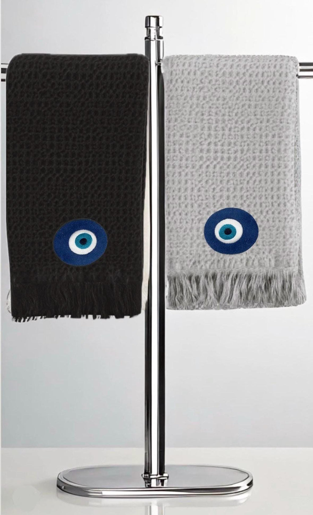 Evil Eye Embroidered guest towel Greek evil eye embroidered towel Turkish good luck symbol embroidered Nazar Amulet Talisman