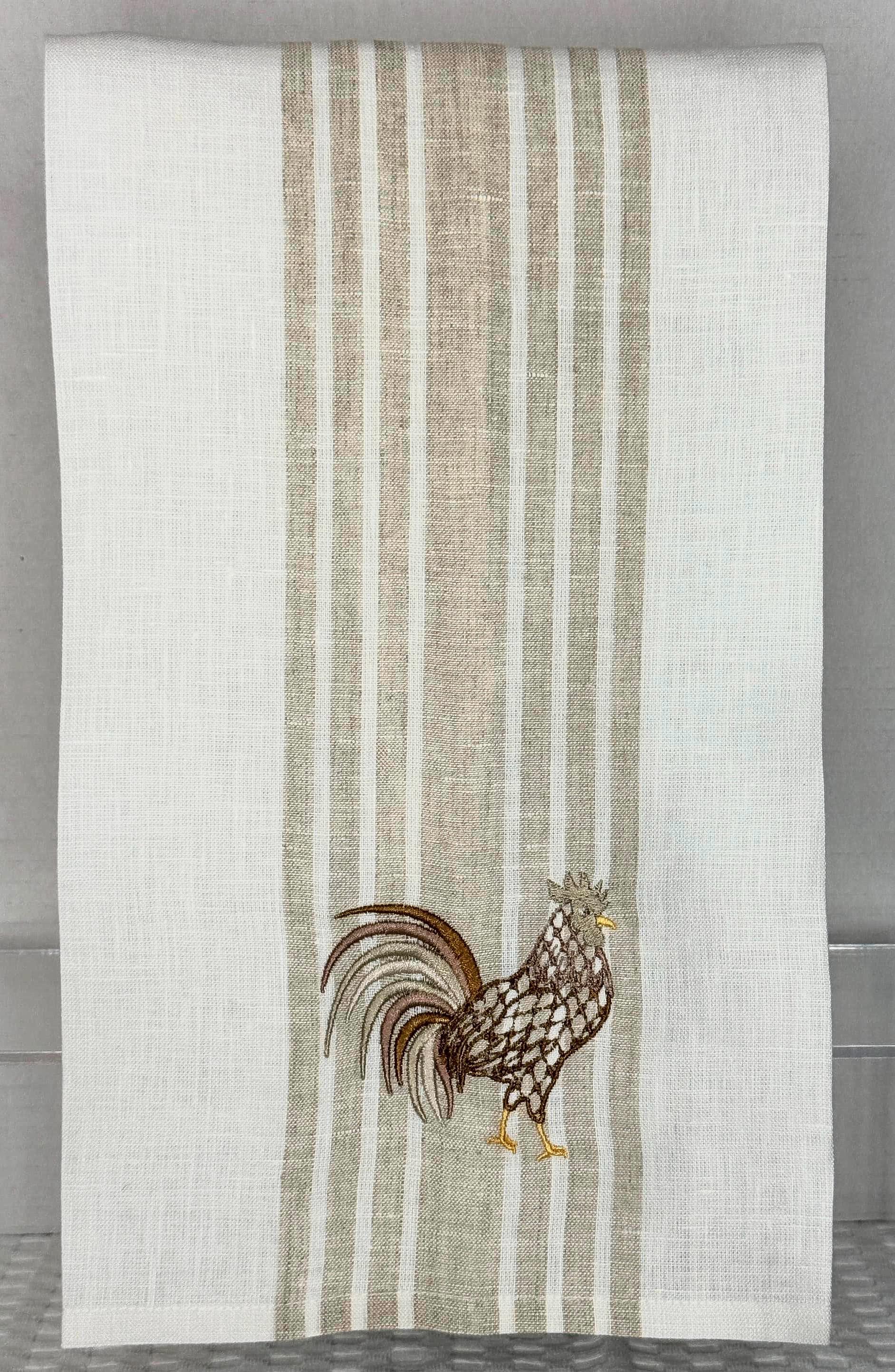 Embroidered Rooster Kitchen dish Towel farmhouse chicken Bar cart towel Serviettes de vaisselle Gallo embroidered Cock towel Gallus cockerel