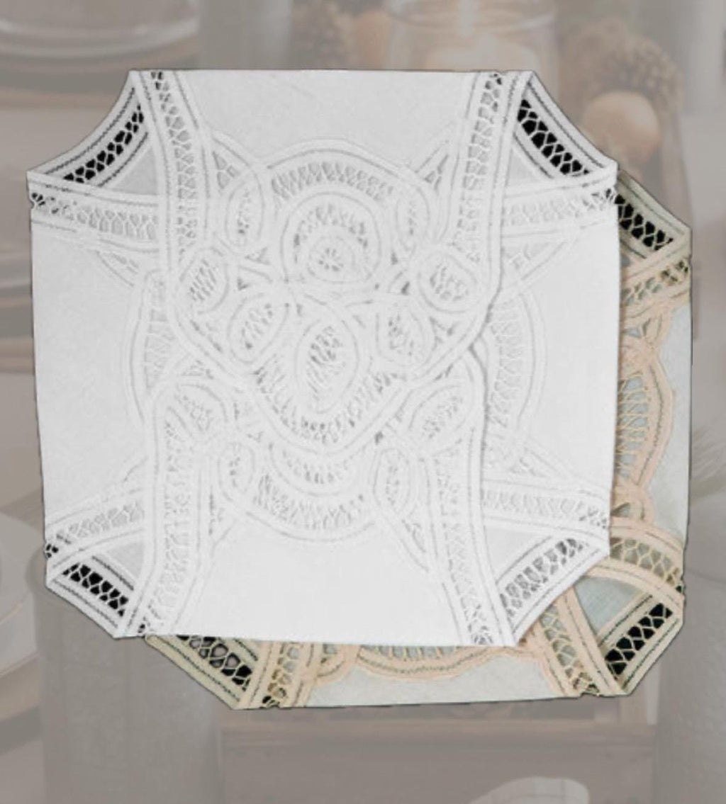 Linen Bread Basket Cover Battenburg Brussels Lace Bun Warmer