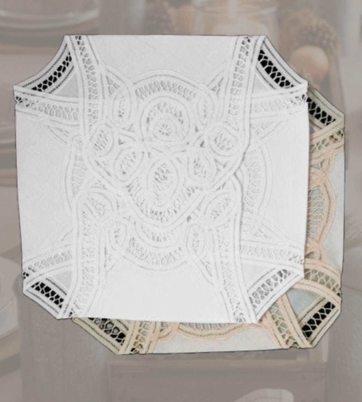 Linen Bread Basket Cover Battenburg Brussels Lace Bun Warmer