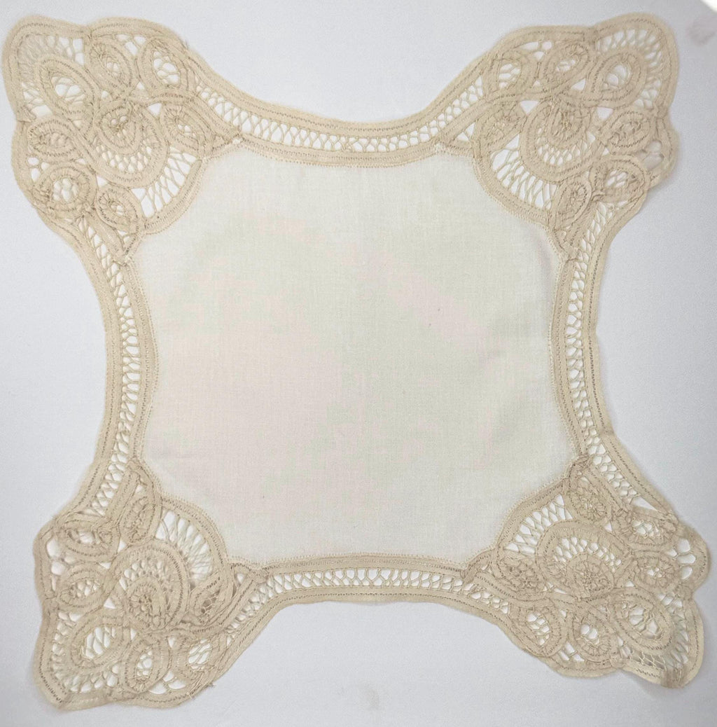 Linen Bread Basket Cover Battenburg Brussels Lace Bun Warmer