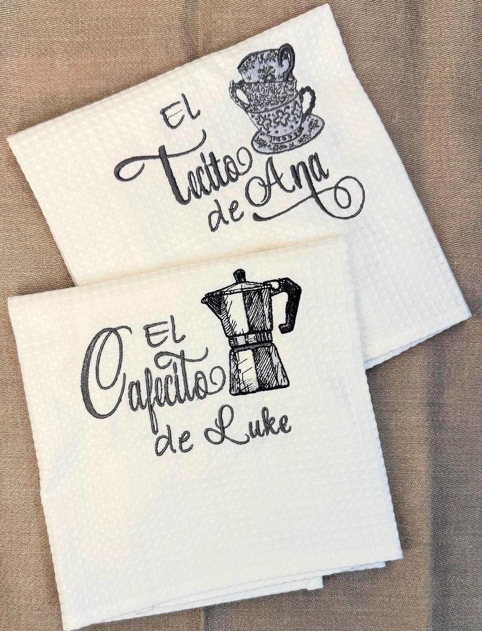 Embroidered Mocha pot Kitchen Towel Coffee pot Personalized coffee lovers gift towel