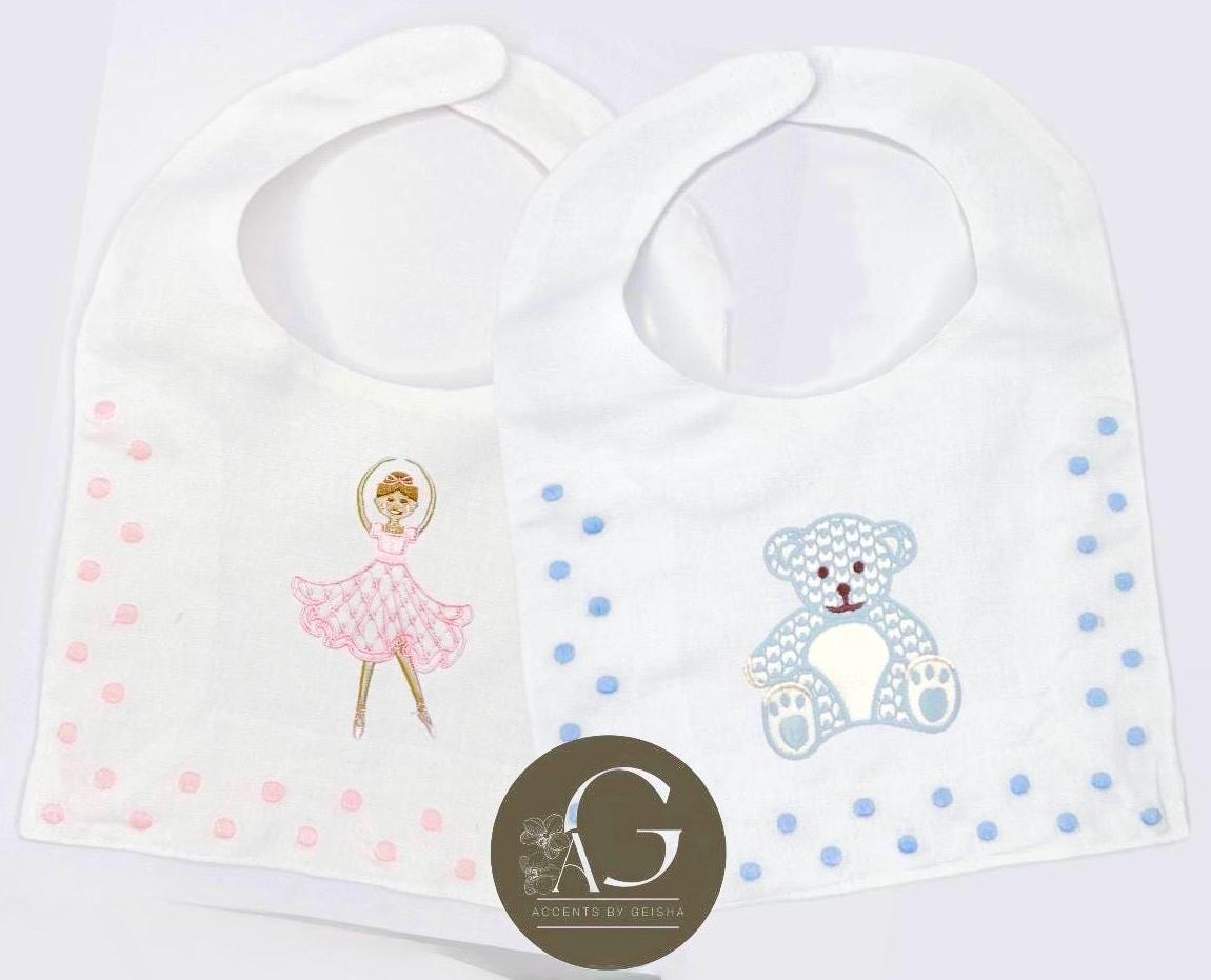 Personalized Baby SwissDot Linen Bib God Child Baby boy bib Baby girl bib square Christening Bib Baptismal first birthday Heirloom Baby bib