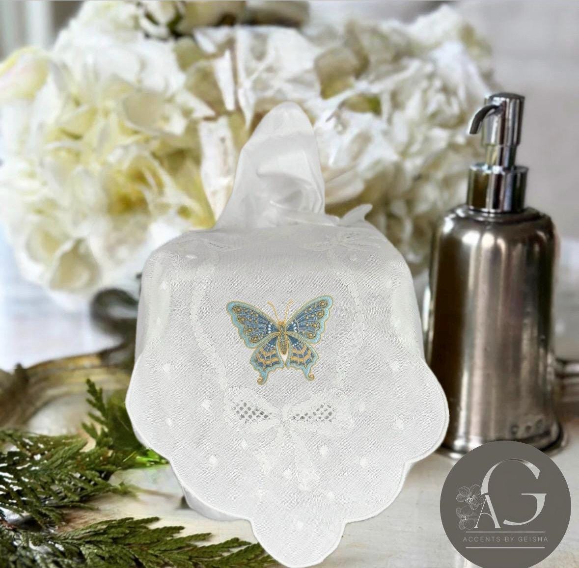 Linen tissue cover hostess gift Bath linens personalized linen Tissue holder embroidered tissue cover monogrammed linens Kleenex cover