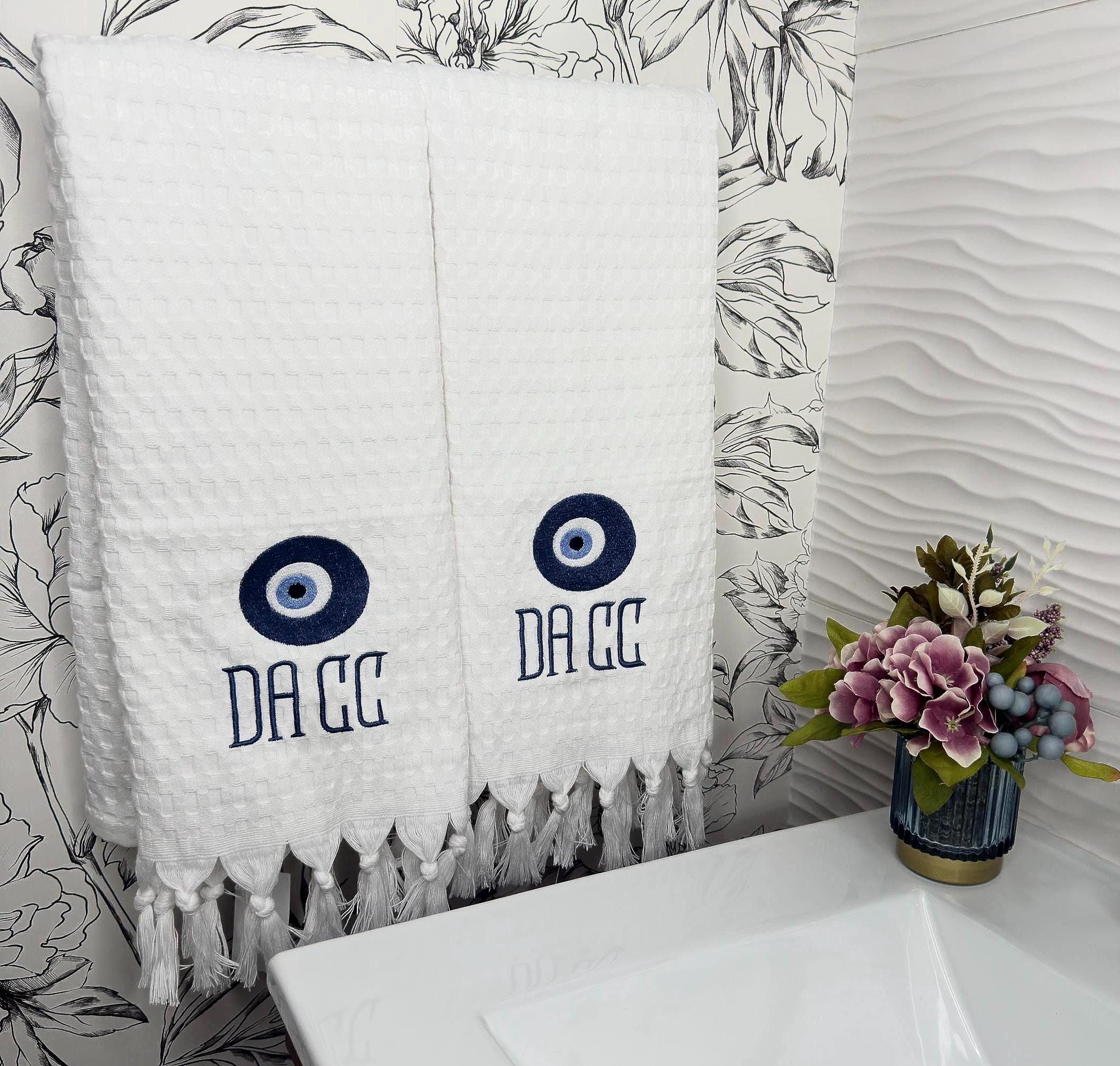 Evil Eye Embroidered guest towel Greek evil eye embroidered towel Turkish good luck symbol embroidered Nazar Amulet Talisman