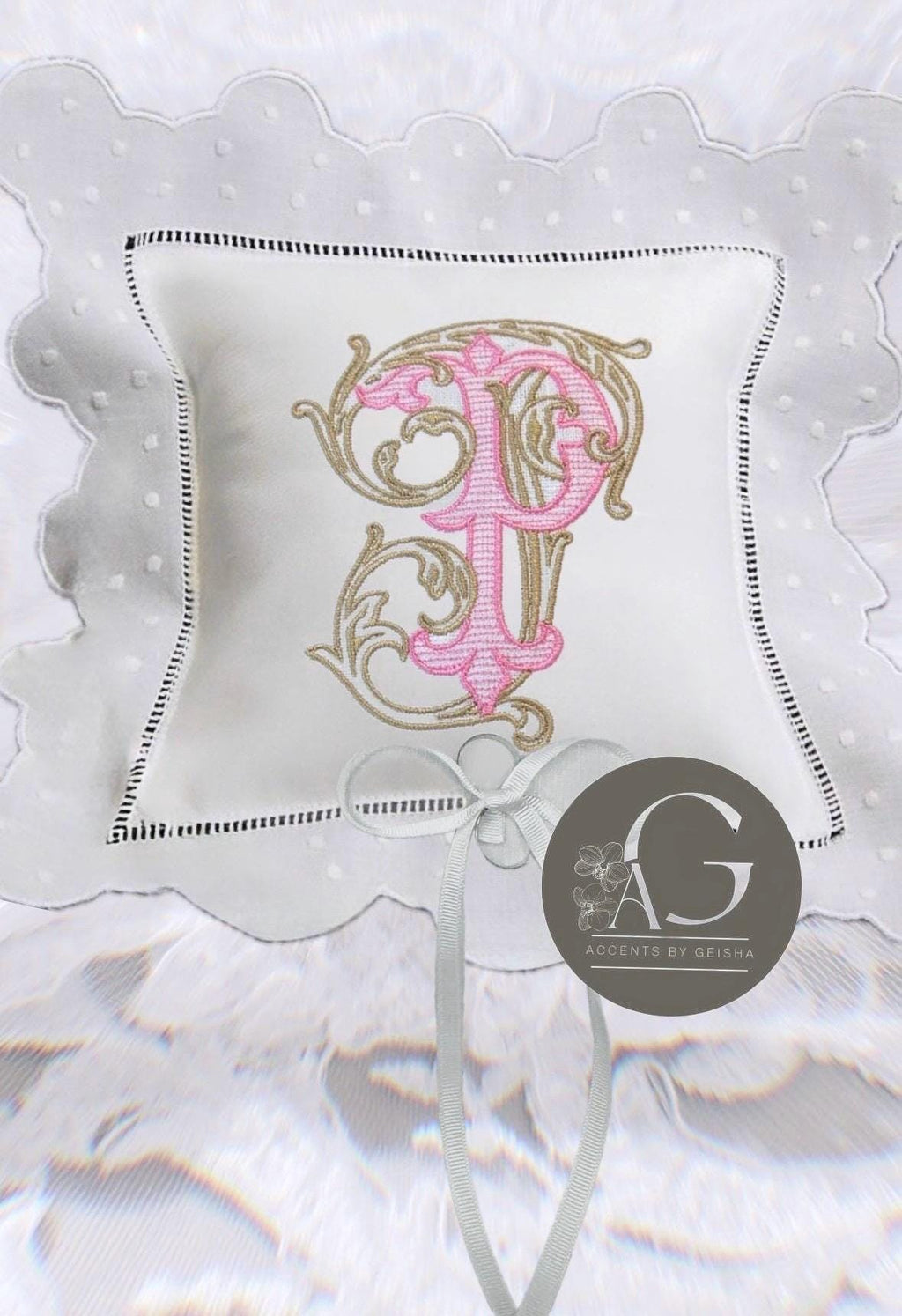 Personalized ring bearer pillow white linen embroidered initials Monogrammed wedding ring pillow ring cushion Custom ring bearer pillow