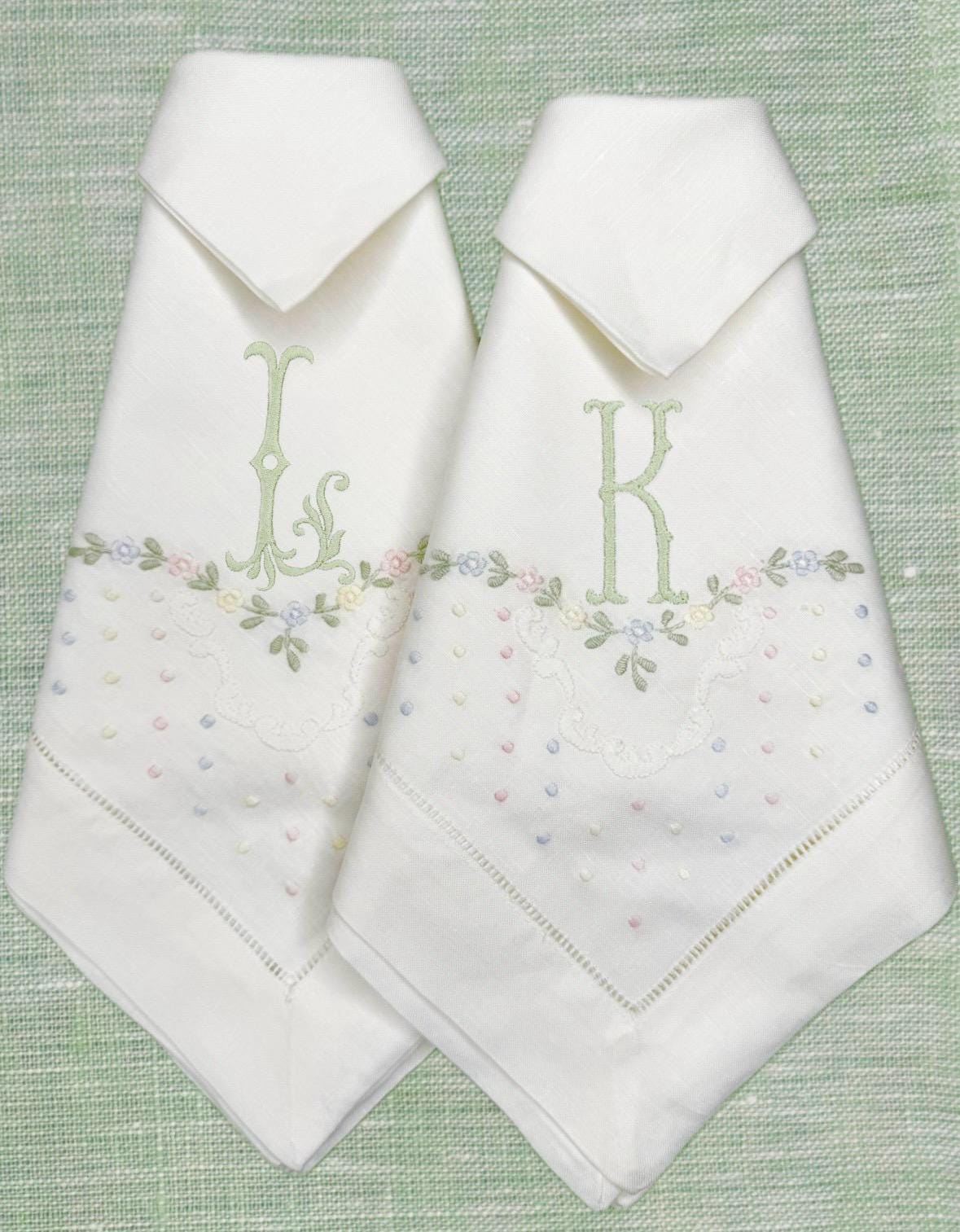 Personalized linen napkin  pastel colors Roses and dots embroidered linen Placemat Spring Dinner Napkins Easter holiday
