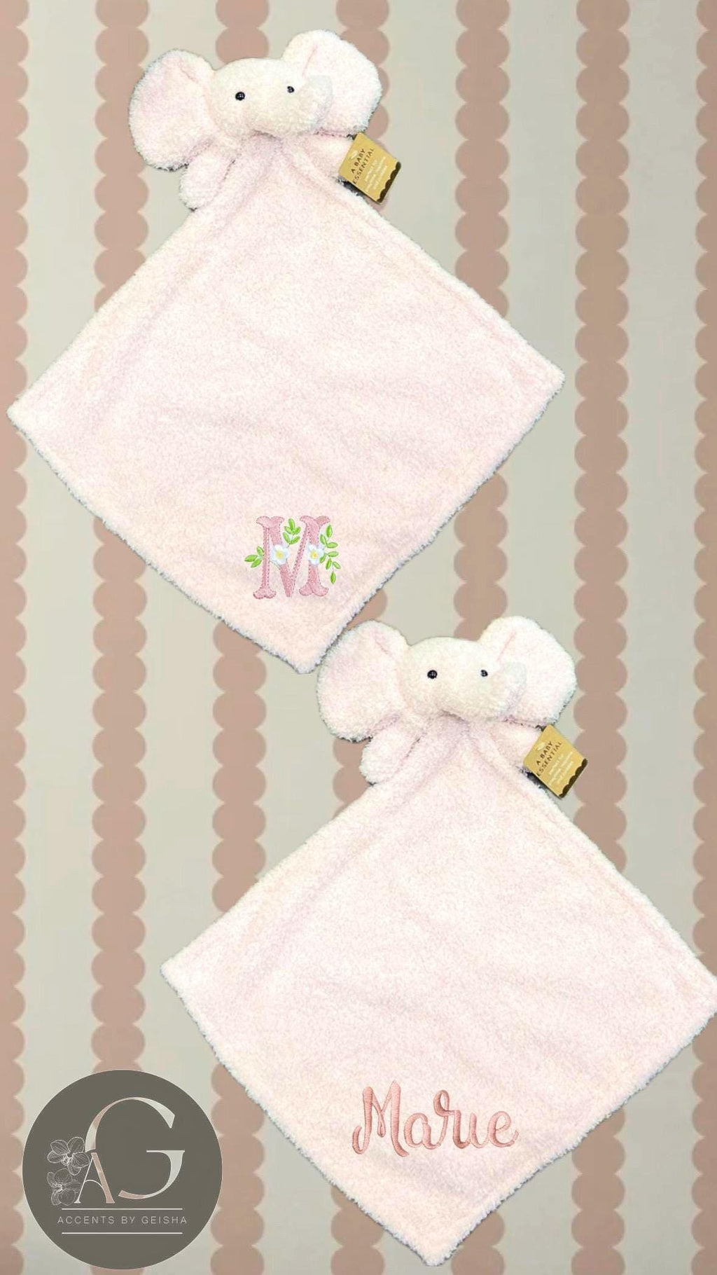 Personalized Cozy Elephant Baby Security Blankie Ultra Soft Plush Comfort Perfect embroidered custom BabyGift newborn accessory animal lovey