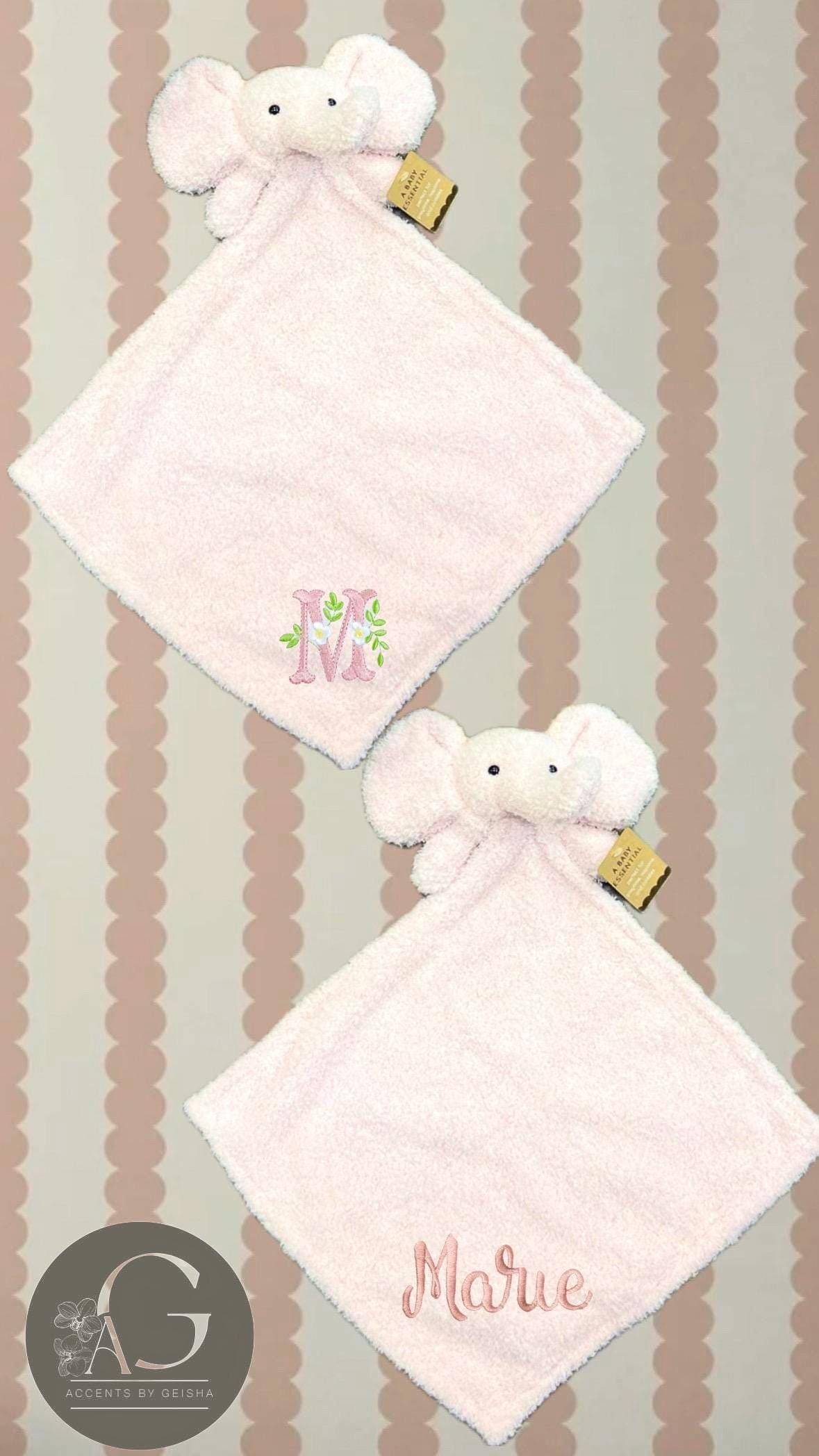 Personalized Cozy Elephant Baby Security Blankie Ultra Soft Plush Comfort Perfect embroidered custom BabyGift newborn accessory animal lovey