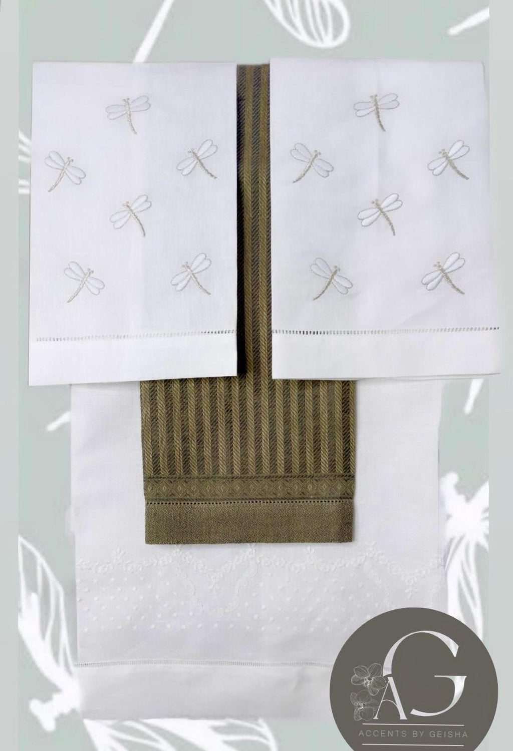 Embroidered Dragonflies linen hand towel Embroidered Dragonflies tea towel Bathroom decor