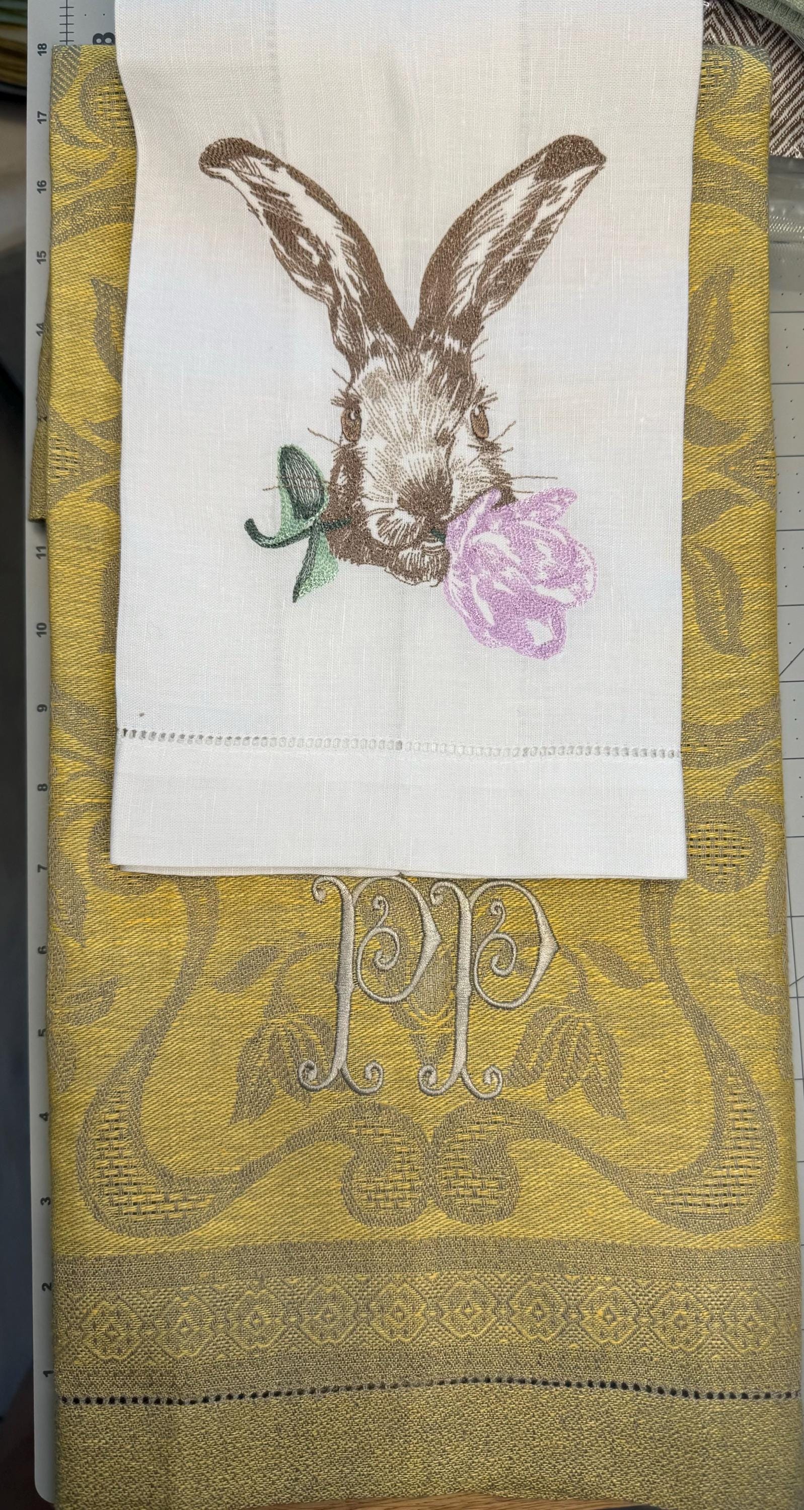 Easter Embroidered Bunny hand Towel Personalized monogrammed finger towel embroidered spring bathroom decor unique gifts