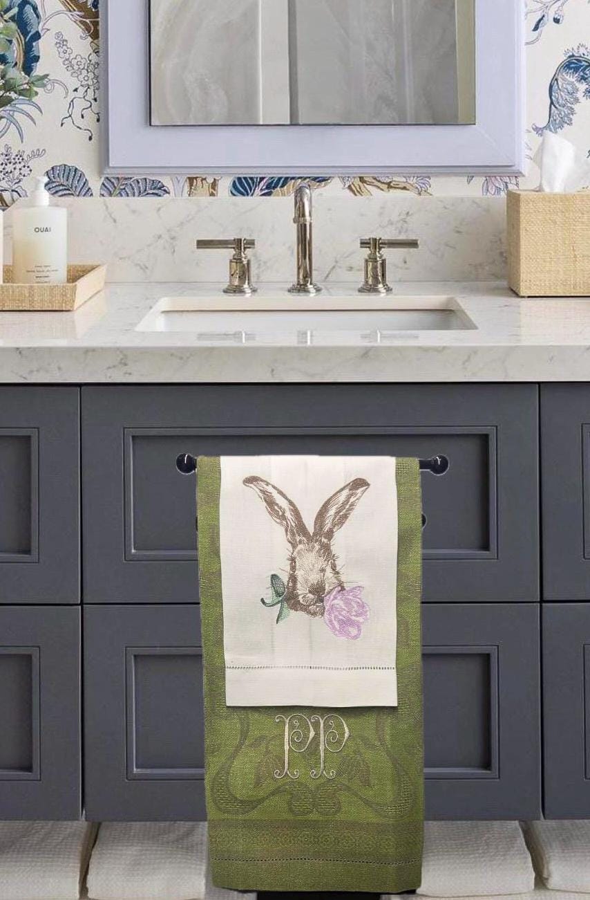 Easter Embroidered Bunny hand Towel Personalized monogrammed finger towel embroidered spring bathroom decor unique gifts