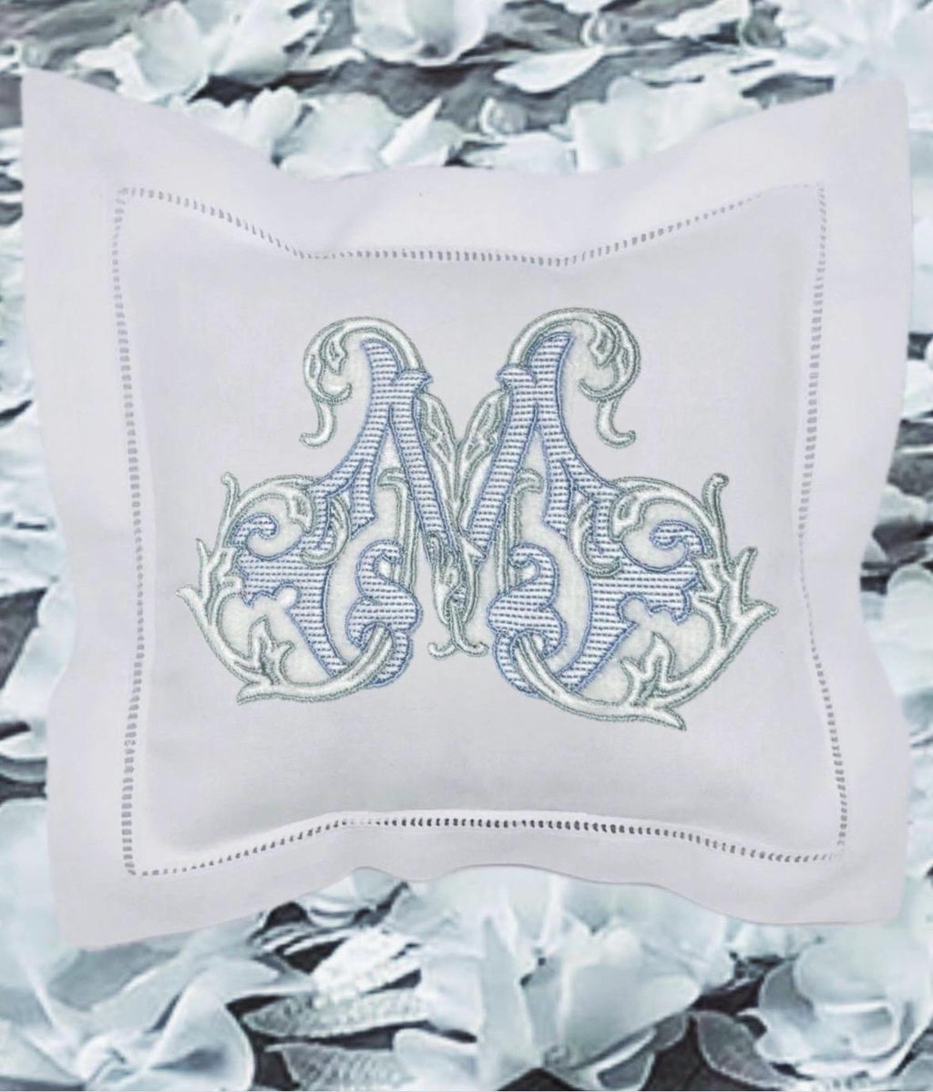 Ring bearer pillow personalized linen hemstitch Swiss dots ring cushion embroidered Monogrammed Engagement custom ring bearer linen pillow