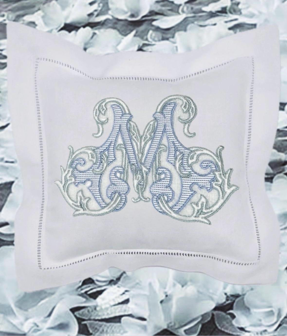 Ring bearer pillow personalized linen hemstitch Swiss dots ring cushion embroidered Monogrammed Engagement custom ring bearer linen pillow