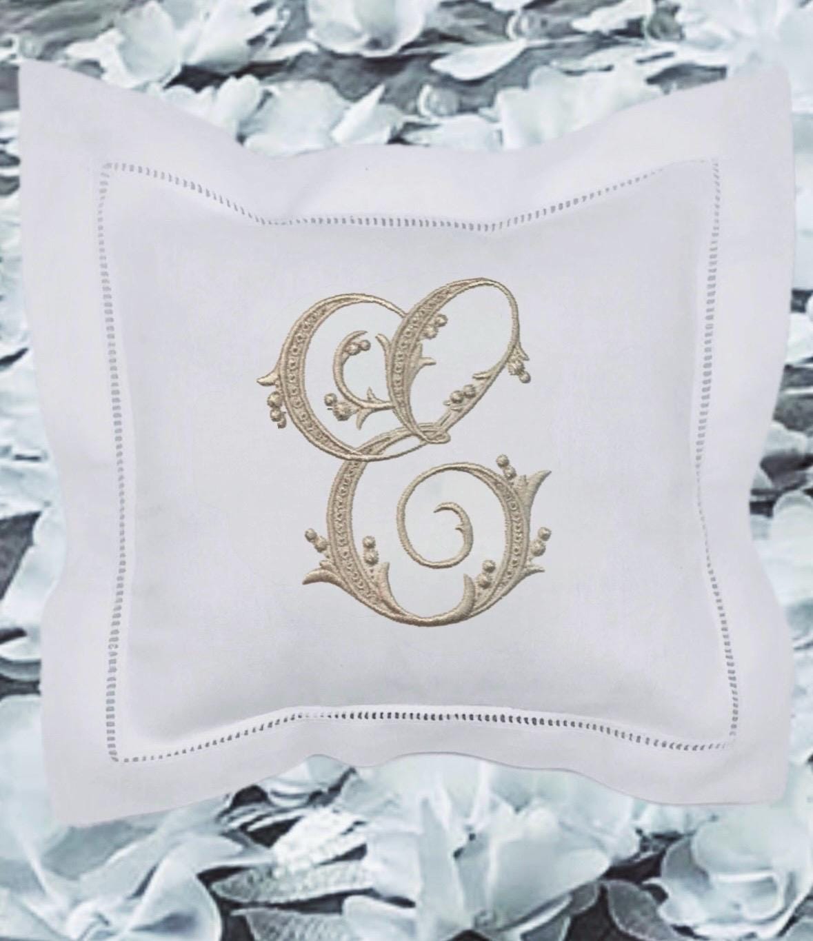 Ring bearer pillow personalized linen hemstitch Swiss dots ring cushion embroidered Monogrammed Engagement custom ring bearer linen pillow