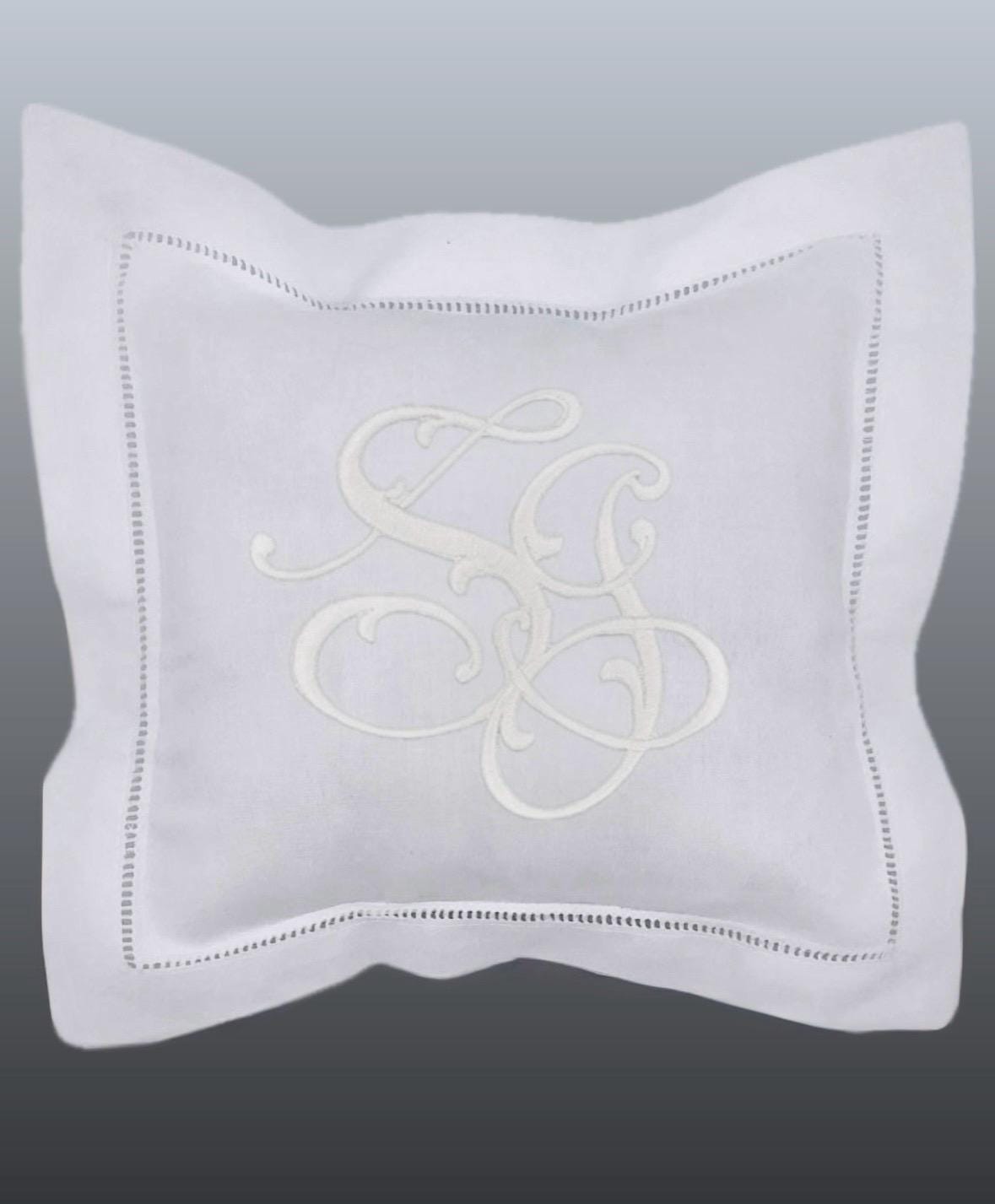 Ring bearer pillow personalized linen hemstitch Swiss dots ring cushion embroidered Monogrammed Engagement custom ring bearer linen pillow