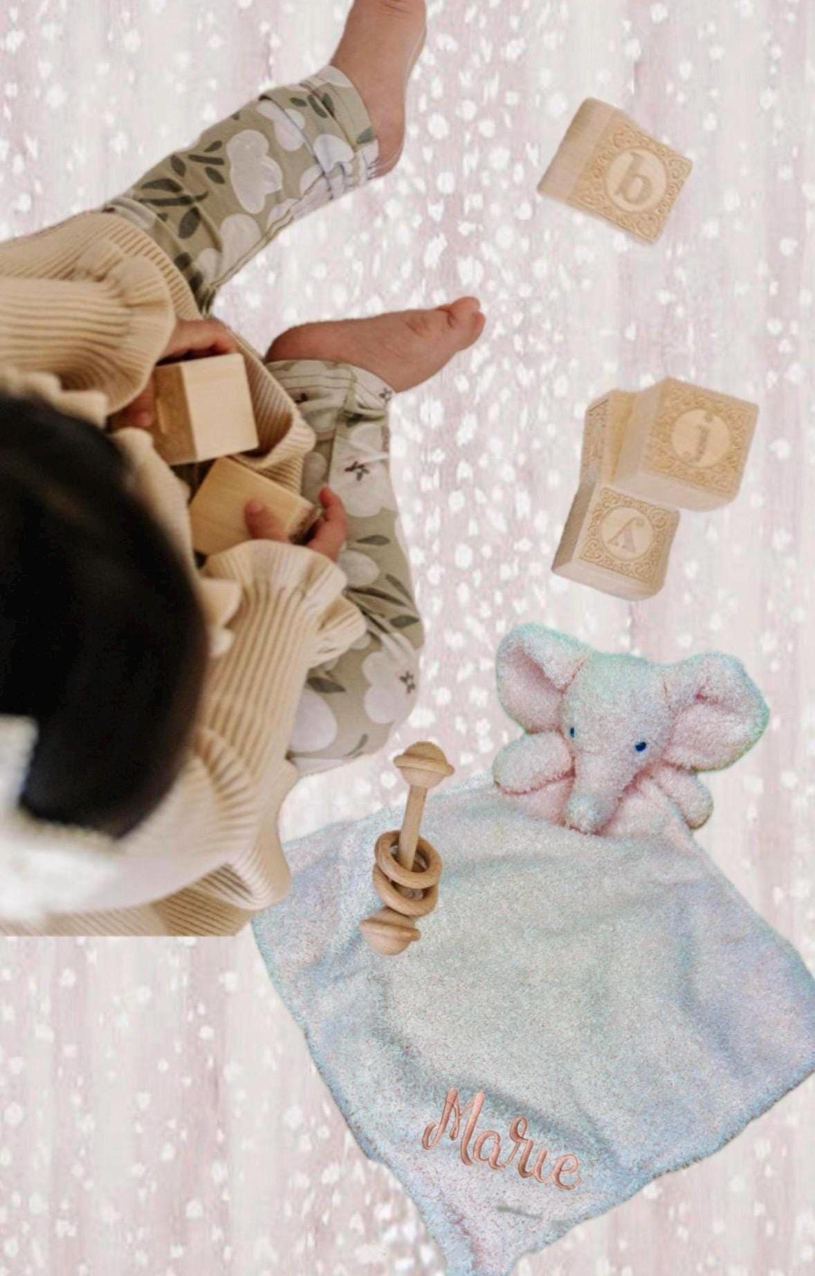 Personalized Cozy Elephant Baby Security Blankie Ultra Soft Plush Comfort Perfect embroidered custom BabyGift newborn accessory animal lovey