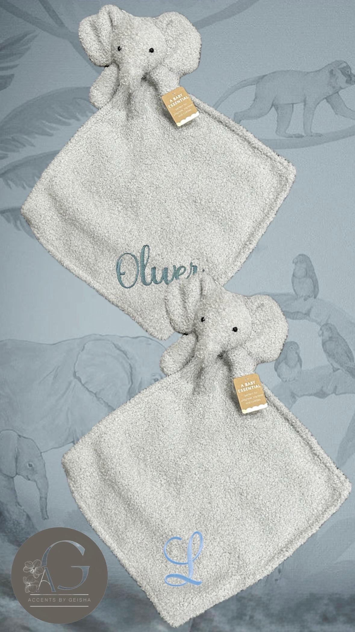Personalized Cozy Elephant Baby Security Blankie Ultra Soft Plush Comfort Perfect embroidered custom BabyGift newborn accessory animal lovey
