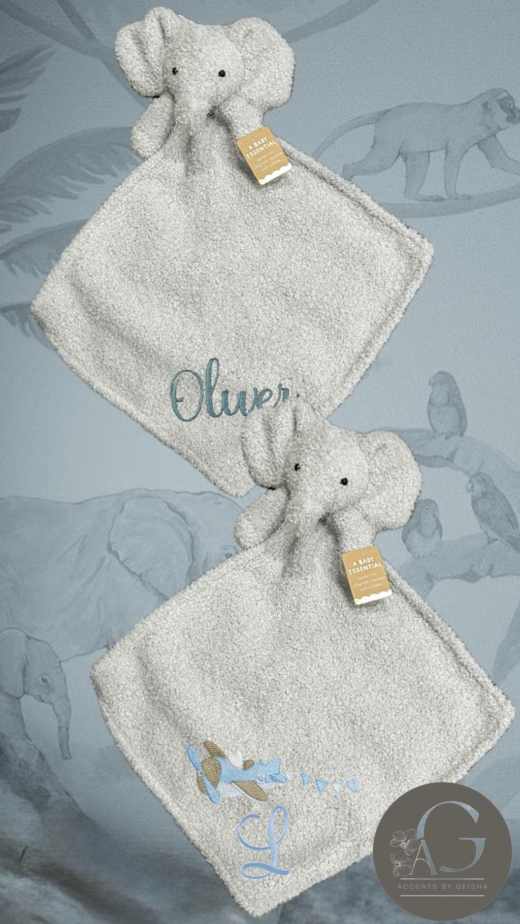 Personalized Cozy Elephant Baby Security Blankie Ultra Soft Plush Comfort Perfect embroidered custom BabyGift newborn accessory animal lovey