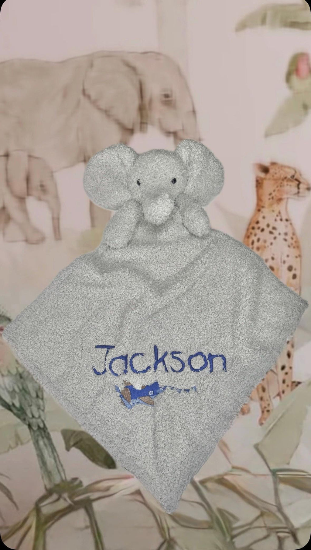 Personalized Cozy Elephant Baby Security Blankie Ultra Soft Plush Comfort Perfect embroidered custom BabyGift newborn accessory animal lovey