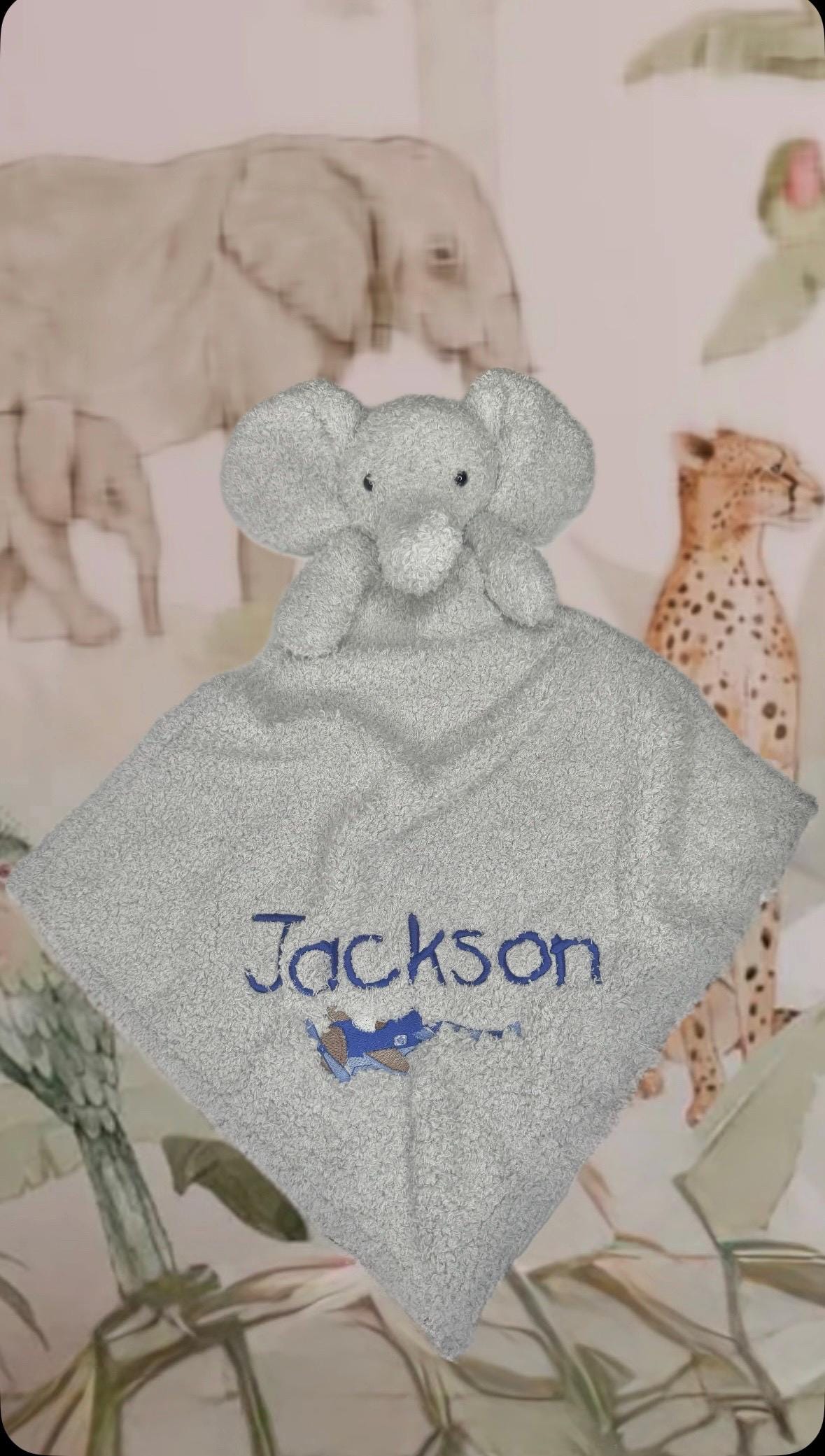 Personalized Cozy Elephant Baby Security Blankie Ultra Soft Plush Comfort Perfect embroidered custom BabyGift newborn accessory animal lovey