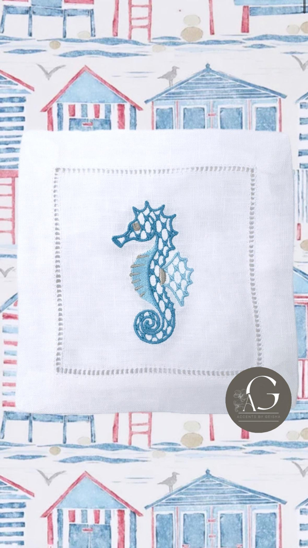 Linen hemstitched Cocktail Napkins Coastal Cocktail Napkins Embroidered Cocktail Napkin/Cocktail brodées Serviette en lin/Aperitivo coasters