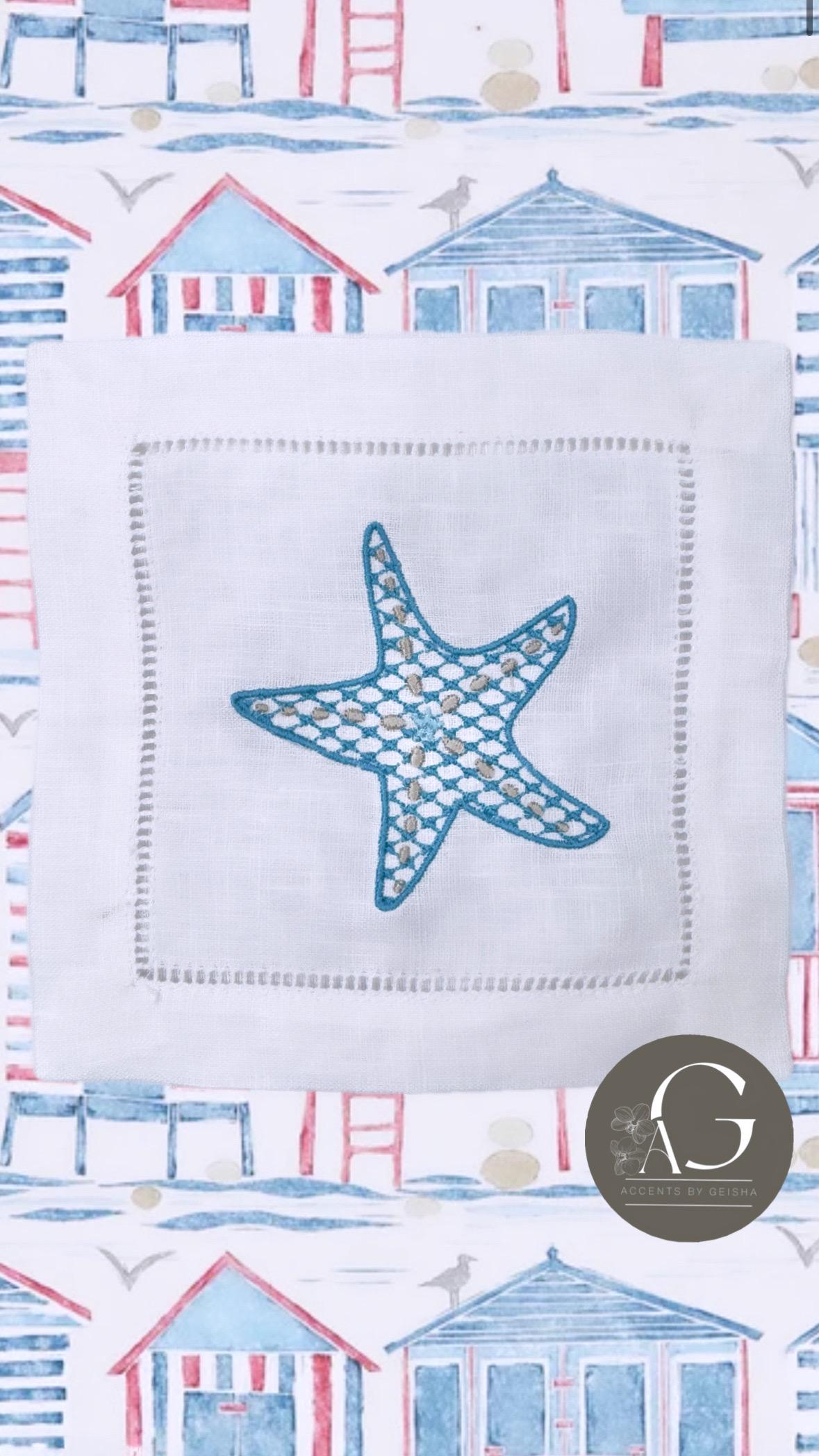 Linen hemstitched Cocktail Napkins Coastal Cocktail Napkins Embroidered Cocktail Napkin/Cocktail brodées Serviette en lin/Aperitivo coasters