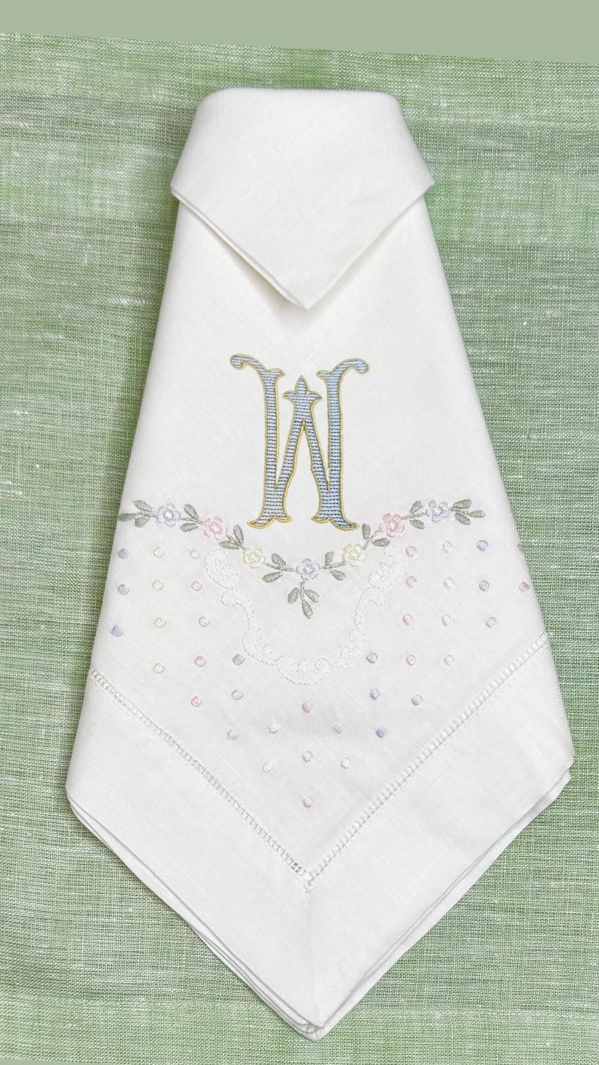 Personalized linen napkin  pastel colors Roses and dots embroidered linen Placemat Spring Dinner Napkins Easter holiday
