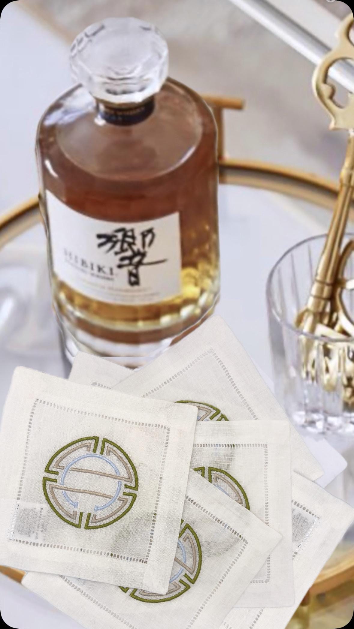 Linen hemstitched monogrammed Cocktail Napkin personalized Coasters Embroidered Cocktail Napkin Cocktail brodées Serviette en lin Aperitivo