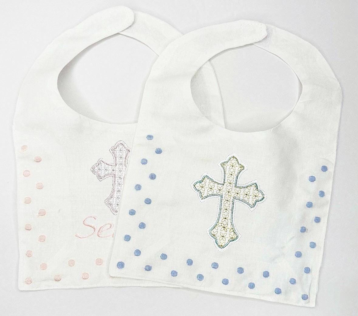 Personalized Baby SwissDot Linen Bib God Child Baby boy bib Baby girl bib square Christening Bib Baptismal first birthday Heirloom Baby bib