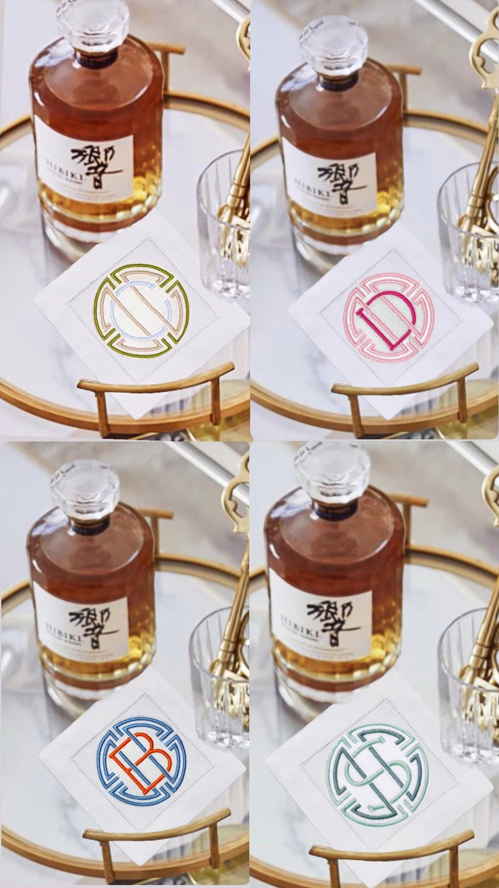 Linen hemstitched monogrammed Cocktail Napkin personalized Coasters Embroidered Cocktail Napkin Cocktail brodées Serviette en lin Aperitivo