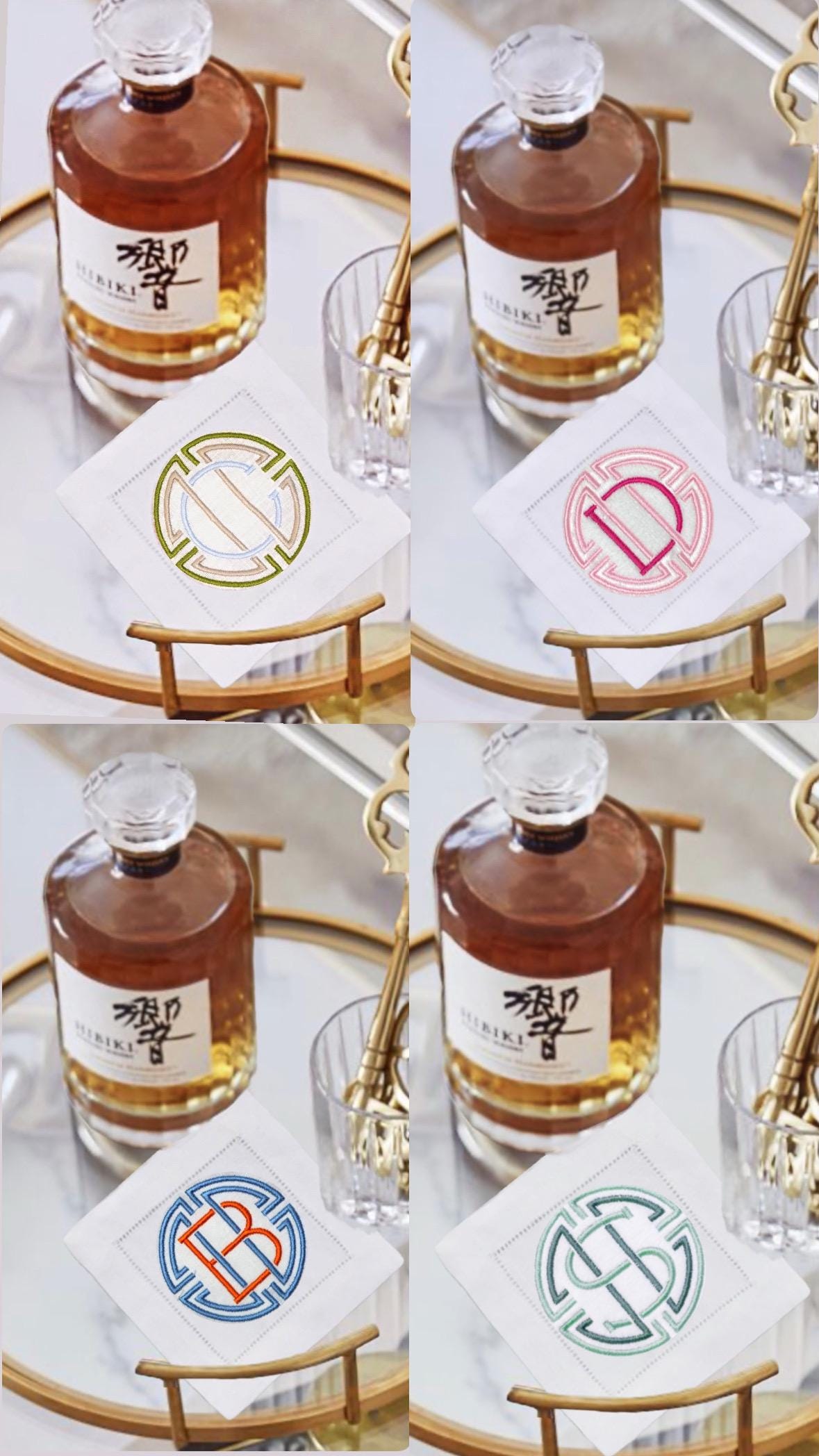 Linen hemstitched monogrammed Cocktail Napkin personalized Coasters Embroidered Cocktail Napkin Cocktail brodées Serviette en lin Aperitivo