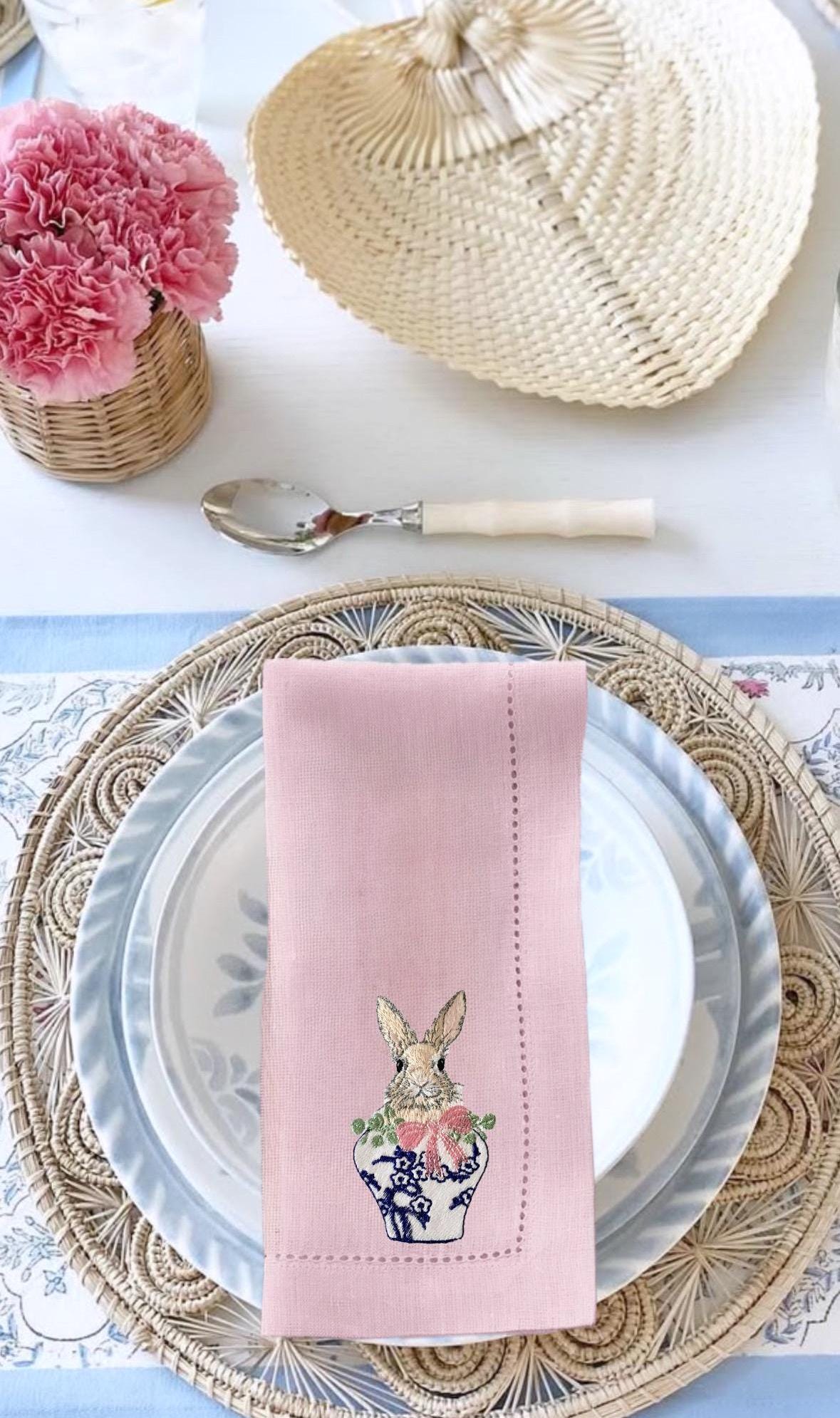 Personalized linen Dinner Napkin pastel colors embroidered linen Napkin Spring Dinner Napkins Easter holiday Bridgerton