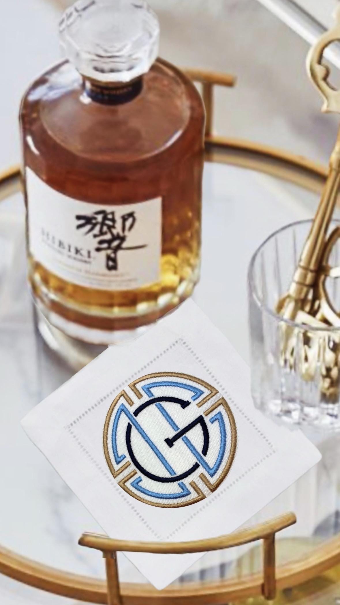 Linen hemstitched monogrammed Cocktail Napkin personalized Coasters Embroidered Cocktail Napkin Cocktail brodées Serviette en lin Aperitivo