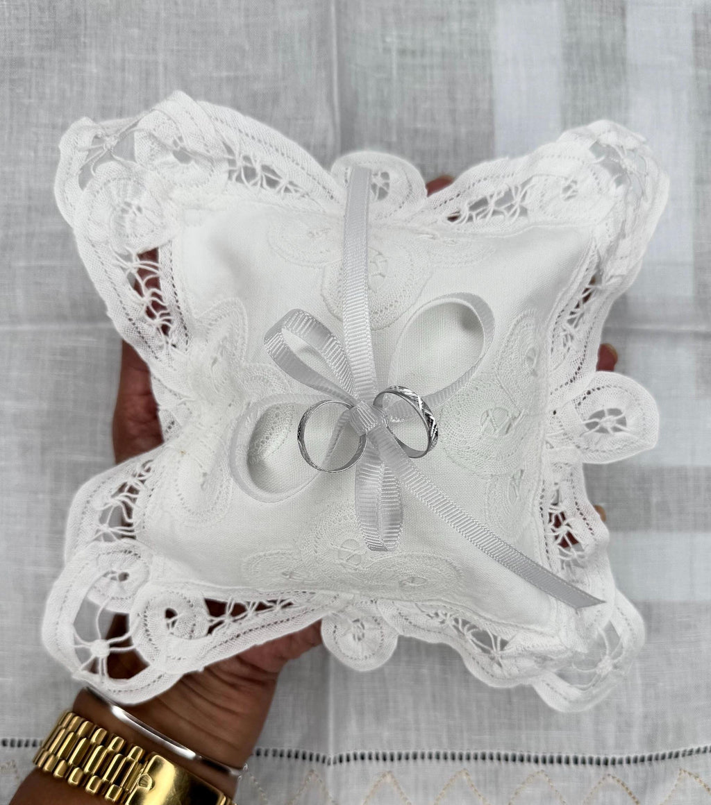 Ring bearer pillow Linen Battenberg Brussels lace Wedding Ring holder pillow bridal keepsake Engagement wedding proposal Ring cushion