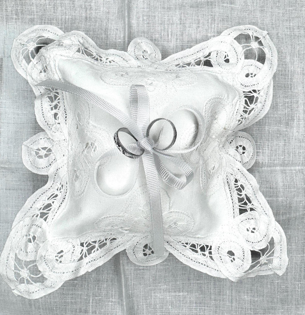 Ring bearer pillow Linen Battenberg Brussels lace Wedding Ring holder pillow bridal keepsake Engagement wedding proposal Ring cushion