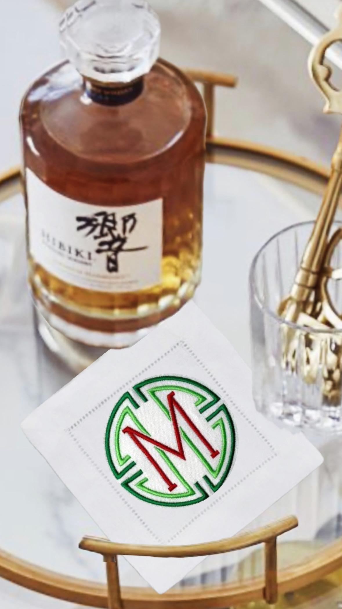 Linen hemstitched monogrammed Cocktail Napkin personalized Coasters Embroidered Cocktail Napkin Cocktail brodées Serviette en lin Aperitivo