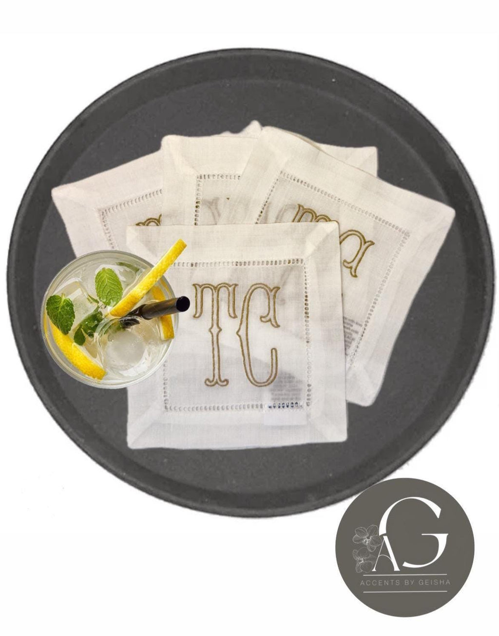 Linen hemstitched Cocktail Napkins Monogram Cocktail Napkin Embroidered Cocktail Napkin/Cocktail brodées Serviette en lin/Aperitivo coasters